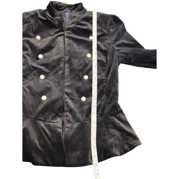 Amaryllis Velvet Peplum Jacket Faux Pearl Buttons Long Sleeve Black Womens XS - Picture 5 of 6